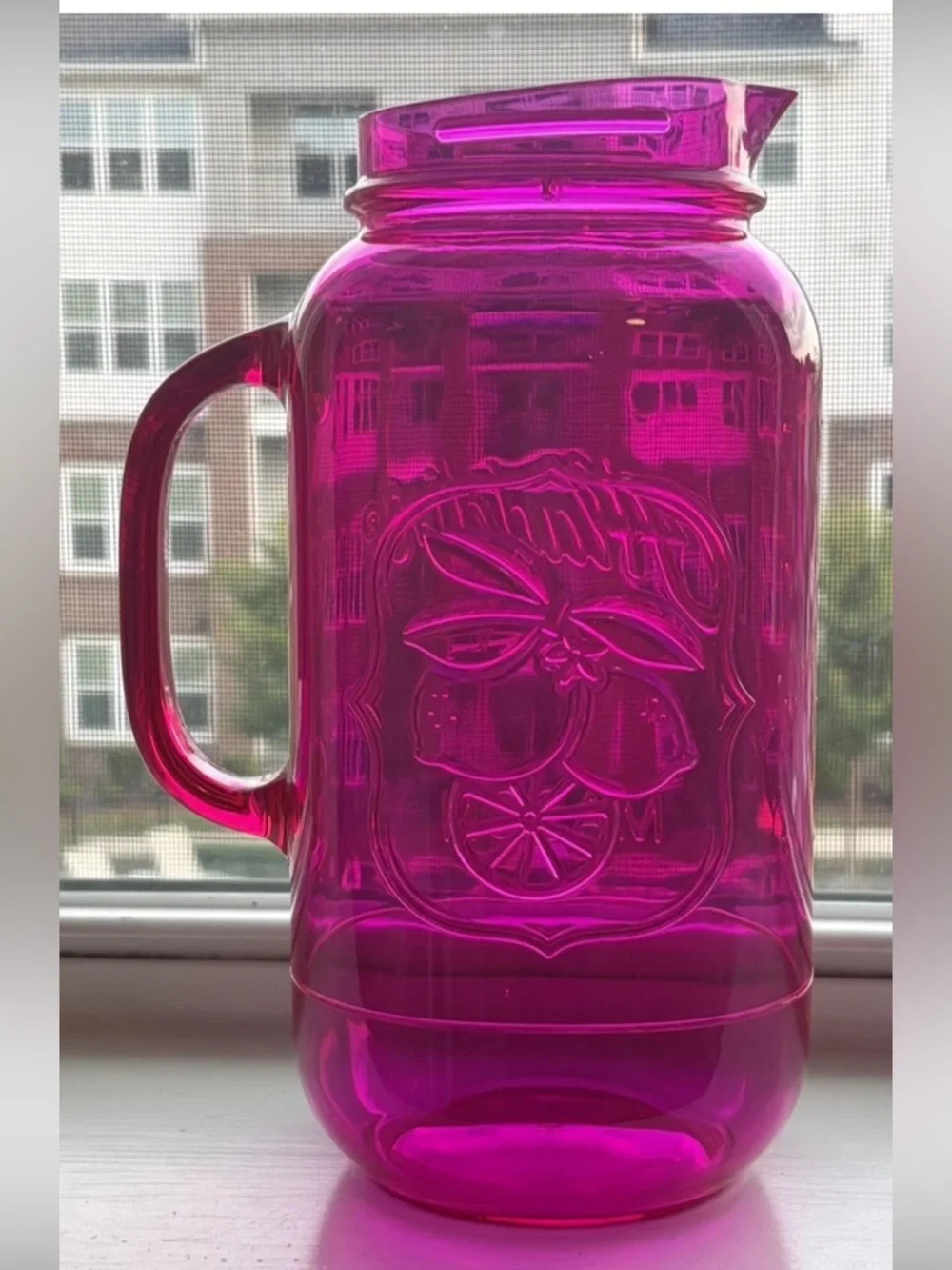 Aladdin Mason Jar Plastic Pitcher with Handle and Spout 80 Ounces Pink